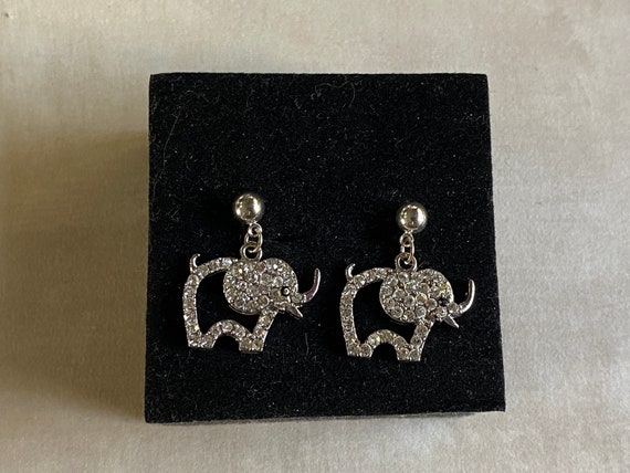 Silver Pave Elephant Cut Out Dangle Earrings - image 5