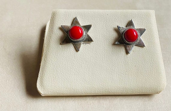 Silver Vintage Coral Star Earrings from Nepal - image 1