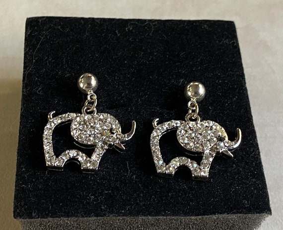 Silver Pave Elephant Cut Out Dangle Earrings - image 1