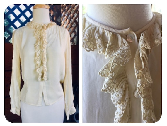 Cream Victorian Poet Eyelet Blouse