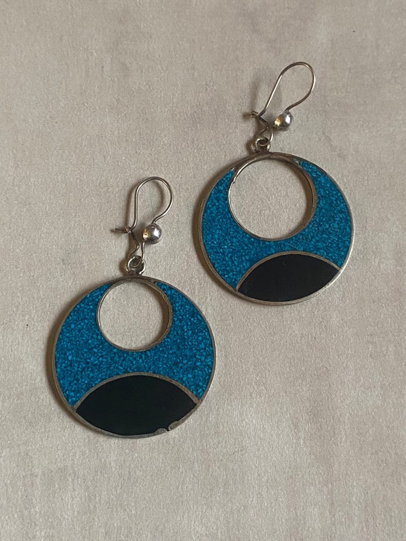 Vintage Mexican silver earrings. Turquoise and blu