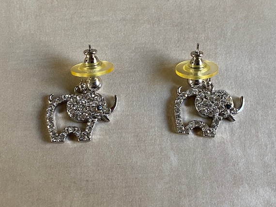 Silver Pave Elephant Cut Out Dangle Earrings - image 7