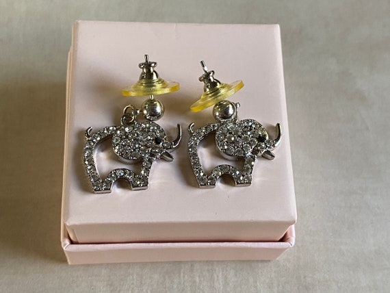 Silver Pave Elephant Cut Out Dangle Earrings - image 2
