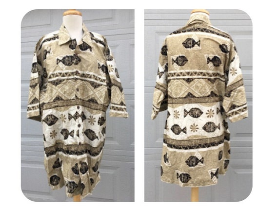 Xl Tan And Black Vintage Hawaiian Shirt With Fish From Island Etsy