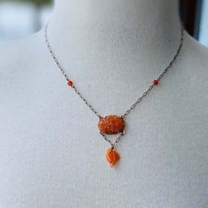 Carved Coral Vintage Necklace Sterling Silver