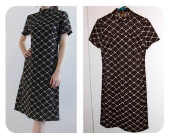 Mod 60s Vintage Brown and White Shift Dress