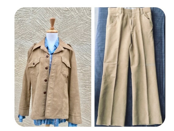 Tan Beige Seventies Bellbottom Men's Power Suit Un