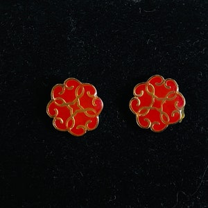 Red and Gold Vintage Epoxy Metal Stud Flower Earrings