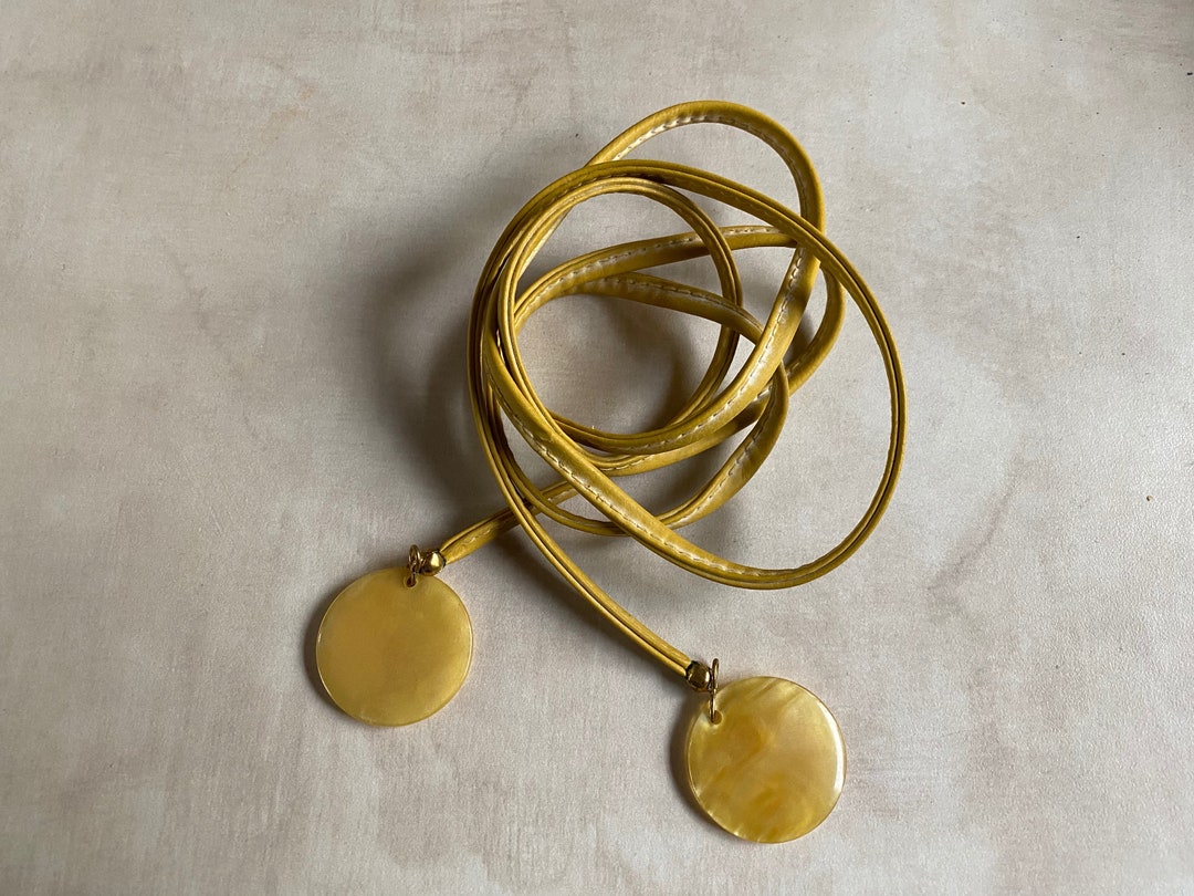 Yellow Leather Beaded Rope Style Belt Etsy