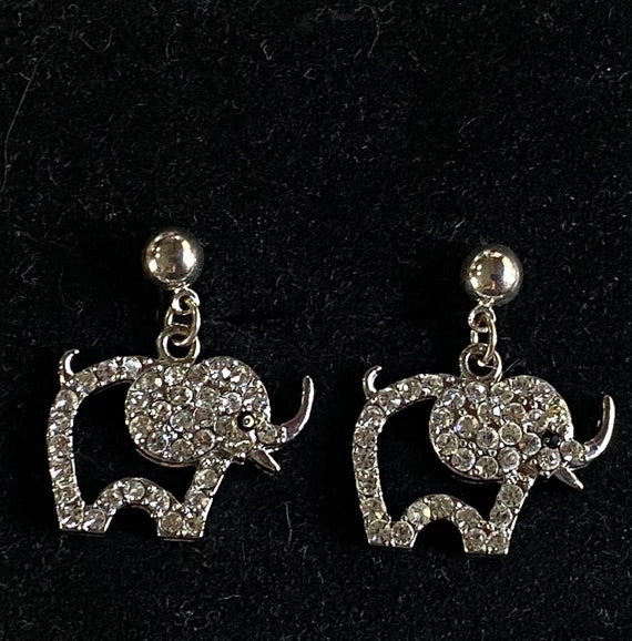 Silver Pave Elephant Cut Out Dangle Earrings - image 4