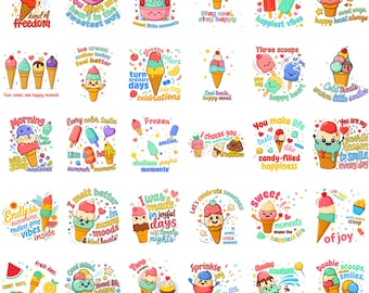 Ice Cream PNG Bundle | Funny Dessert Quote Designs | Summer Vacation Graphics | Cone Sublimation