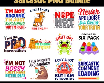 Sarcastische png-bundel | Grappig citaatillustraties | Sassy dieren clipart | Sublimatieafbeeldingen | Afdrukbare bestanden