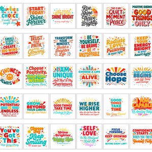Pacchetto di immagini PNG con citazioni ispiratrici / Frasi motivazionali / Affermazioni positive / Disegni sull'amor proprio / Sublimazione floreale