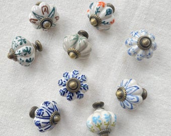 Floral Ceramic Cabinet Knobs, French Country Drawer Knobs, Pumpkin Drawer Pulls, Boho Cabinet Hardware, Cottage Core Housewarming Gift