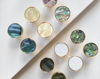 Mother of Pearl Cabinet Knobs, Iridescent Shell Drawer Pulls, Brass Furniture Hardware, Coastal Modern Glam, Art Deco Dresser Knob