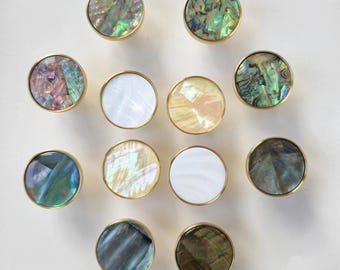 Abalone Shell Cabinet Knobs, Mother of Pearl Drawer Pulls, Brass Furniture Hardware, Coastal Modern Glam, Dresser Kitchen Knobs