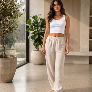 Pantalones de algodón para mujer hechos a mano, estilo bohemio de pierna ancha, ideales para el verano, de corte relajado y estilo minimalista.