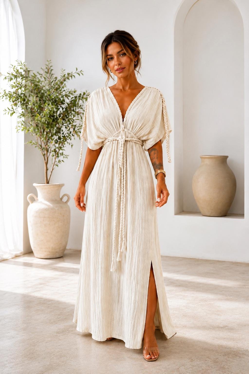 love shack fancy pink maxi dress LoveShackFancy Mikel Colour:Vintage Cream tie sleeves Includes a loop:louiecollaredmididress Green Warehouse Premium Burnout