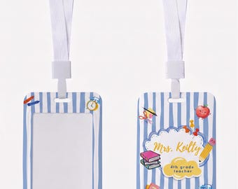 Custom Teacher ID Badge Holder, Personalized Name Badge Sleeve, Elementary School Teacher Gift, Classroom Accessories