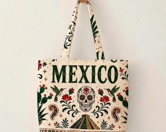 Mexico Quilted Tote Bag, Mexico Travel Souvenir Gift, Colorful Market Bag, Cartagena Inspired Tote, Tourist Gift