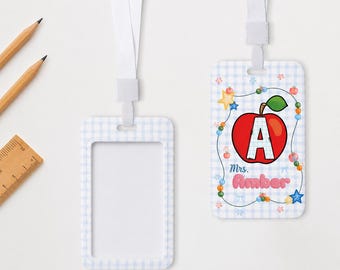 Personalized Teacher Badge Reel Holder, Apple Monogram ID Badge Holder, Custom Teacher Lanyard Badge, Back to School Gift for Teachers