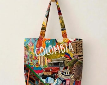 Colombia Quilted Tote Bag, Colombia Travel Souvenir Gift, Colorful Colombian Market Bag, Cartagena Inspired Tote, Tourist Gift