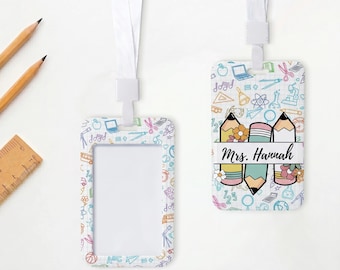 Personalized Teacher ID Badge Holder, Teacher ID Badge, Cute Teacher Lanyard, Meet The Teacher Gift, Back to School, Pencil Badge Holder