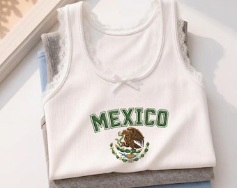 Embroidered Mexico Flag Crop Tank Top, Cute Y2K Gameday Sports Outfit, Mexico Flag Tank, Mexico Fan Gift, Flag Shirt, Mexico Top