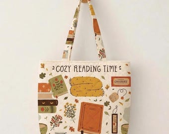 Cozy Reading Time Quilted Tote Bag, Book Lover Gift, Reading Tote Bag, Literary Tote, Bibliophile Gift for Women