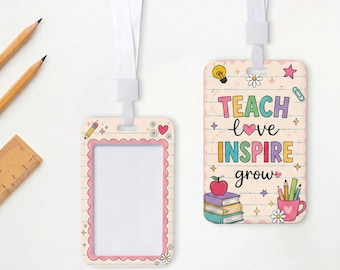 Teacher Badge Holder, Teach Love Inspire Badge Reel, Cute Teacher Lanyard, Teacher Back To School Gift, School ID Card Holder