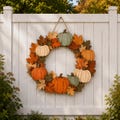 Pumpkin Fall Wreath, Wooden Door Hanger, Autumn Front Door Decor, Fall Leaves Pumpkin Sign, Harvest Porch Decor, Thanksgiving Gift