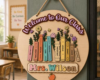 Custom Teacher Door Hanger, Back To School Classroom Decor, Teacher Door Hanger, 1st Day of School Decor,  Custom 3D Teacher Sign