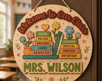 Personalized Teacher Door Sign, Back To School Classroom Decor, Teacher Door Hanger, 1st Day of School Decor,  Custom 3D Teacher Sign