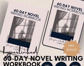 Cuaderno de trabajo para escribir novelas (60 días) / Reto guiado para escribir novelas / PDF imprimible / Con enlaces / Descarga digital