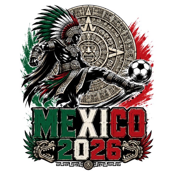 Mexico 2026 Aztec Warrior PNG, FIFA World Cup Mexico Soccer Sublimation Design, El Tri Football Shirt PNG, Instant Digital Download File