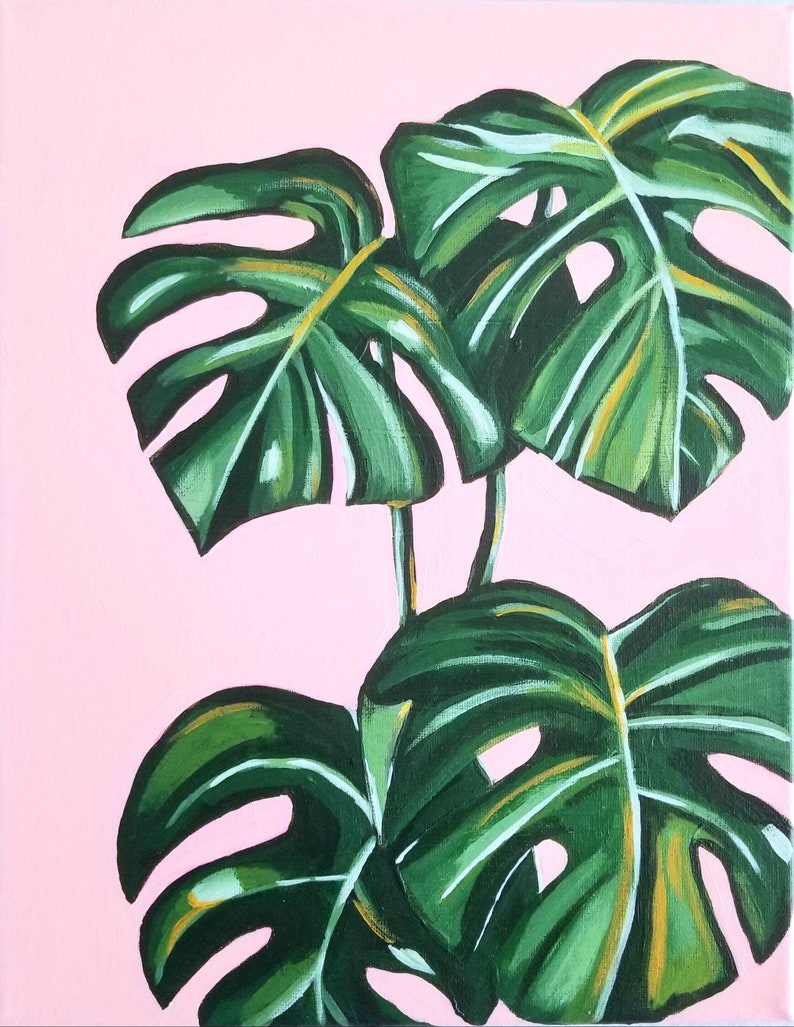 Monstera leaf original painting acrylic on stretch canvas Etsy