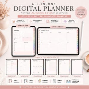 All-in-One Digital Planner 2026 2027 2028 Undated | Daily Weekly Monthly Goal Habit Finance Tracker | GoodNotes iPad Instant Download