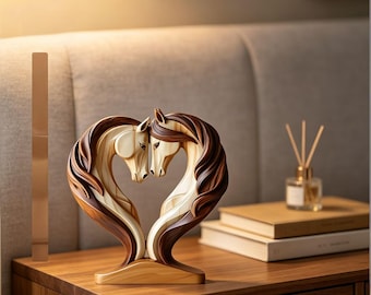 Heart Couple Horse Head Ornament, Romantic Love Horse Sculpture Table Sign, Anniversary Wedding Gift, Equestrian Lover Gift