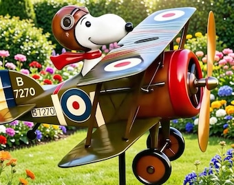 Flying dog ace bigplane windmill,peanuts collectible Pilot Garden Spinner, 2D Metal Art Lawn Decor,animal outdoor garden ornament