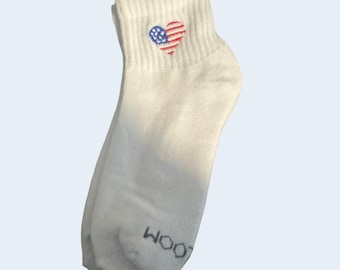 White Embroidered Heart Socks – 4th July Patriotic Apparel