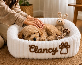 Personalized Pet Bed, Custom Chenille Dog Bed with Name, Soft Cozy Pet Bed, Custom Puppy Bed, Pet Lover Gift