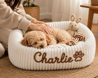 Personalisiertes Haustierbett, benutzerdefinierte Chenille-Hundebett mit Namen, weiches, gemütliches Haustierbett, benutzerdefinierte Welpenbett, Geschenk für Tierliebhaber