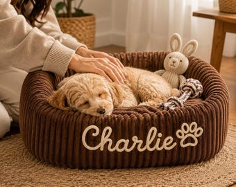 Personalized Pet Bed, Custom Chenille Dog Bed with Name, Soft Cozy Pet Bed, Custom Puppy Bed, Pet Lover Gift