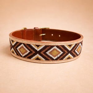 Leather dog collar – Dune Perlée Collection | Handmade | Woven beads | Buffalo leather