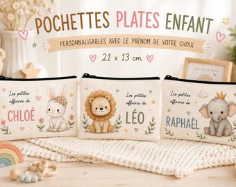 Pochette enfant personnalisée prénom – Trousse bébé 21 x 13 cm – Pochette petites affaires – Cadeau naissance, crèche, maternelle