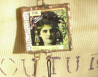 Diva Soldered French Art Collage Necklace Soldered Handmade Pendant One of a Kind Jewelry Decoupage 2 sided