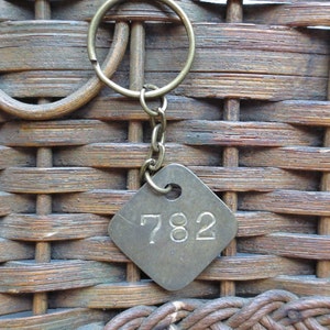Vintage Brass Tag Industrial Number Tag Steampunk Number Key Chain #782
