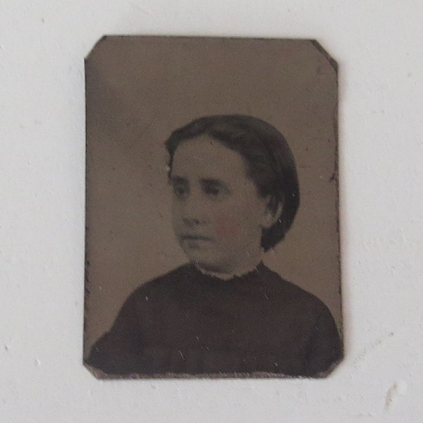 Tintype Young Girl 1800’s Antique Gem Tintype Photograph Micro Mini GEM Miniature Civil War Photo Ferrotype
