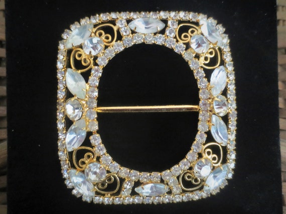 Vintage Large Gold Tone Rhinestone Buckle - image 3