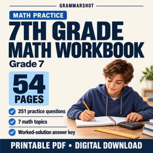 Matematikövningsblad och arbetsbok för årskurs 7, utskrivbara, gemensamma kärnövningar i PDF-format, svarsnyckel, hemundervisning